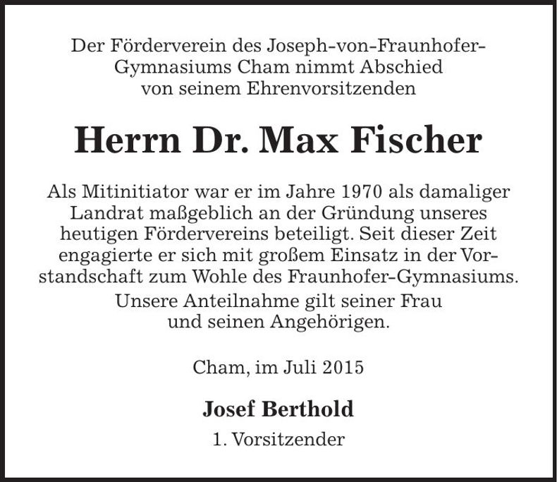 Traueranzeige Max Fischer