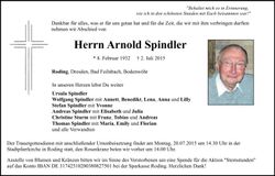 Traueranzeige Arnold Spindler