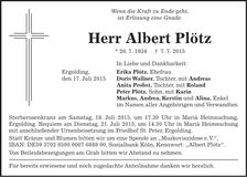 Traueranzeige Albert Plötz