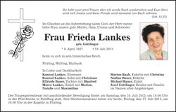 Traueranzeige Frieda Lankes