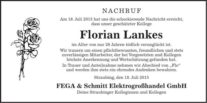 Traueranzeige Florian Lankes