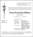 Traueranzeige Franziska Walter