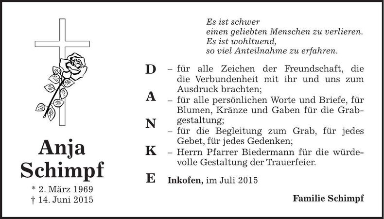 Traueranzeige Anja Schimpf