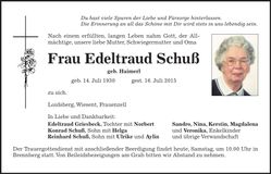 Traueranzeige Edeltraud Schuß