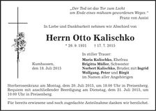 Traueranzeige Otto Kalischko