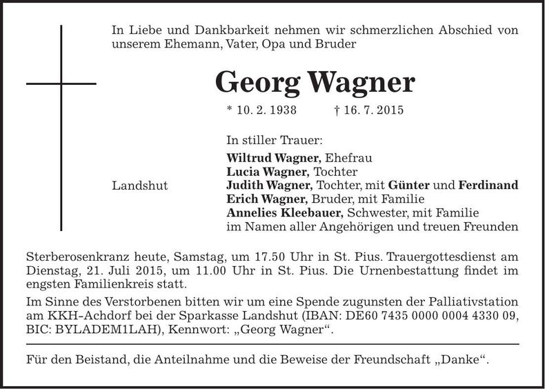 Traueranzeige Georg Wagner