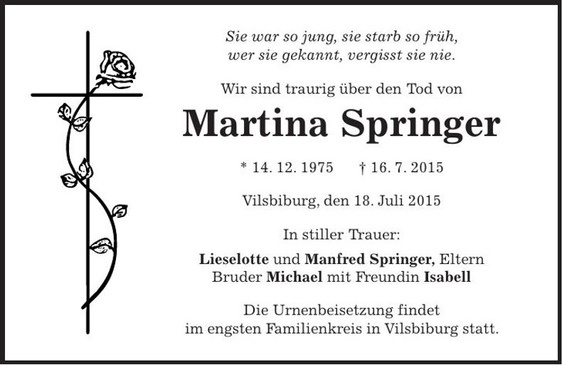 Traueranzeige Martina Springer