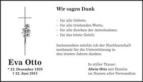 Traueranzeige Eva Otto