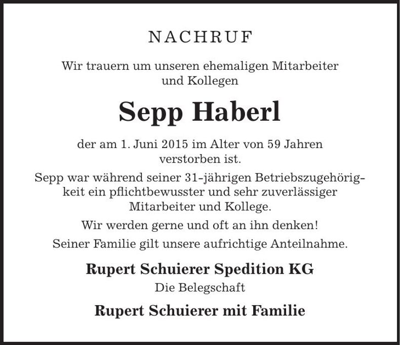 Traueranzeige Sepp Haberl
