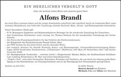 Traueranzeige Alfons Brandl
