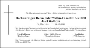 Traueranzeige Josef Walbrun