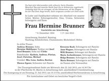 Traueranzeige Hermine Brunner