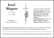 Traueranzeige Josef Wagner