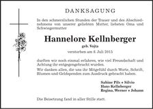 Traueranzeige Hannelore Kellnberger