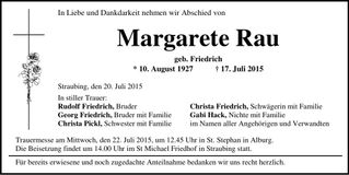 Traueranzeige Margarete Rau