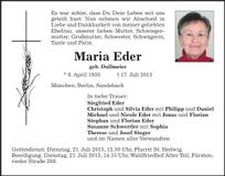 Traueranzeige Maria Eder
