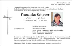 Traueranzeige Franziska Schauer