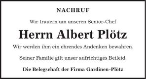 Traueranzeige Albert Plötz