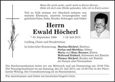 Traueranzeige Ewald Höcherl