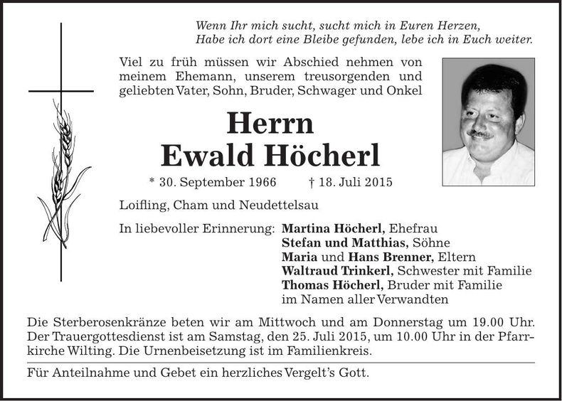 Traueranzeige Ewald Höcherl