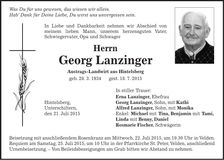 Traueranzeige Georg Lanzinger