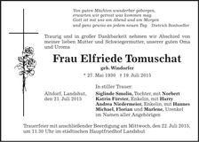 Traueranzeige Elfriede Tomuschat