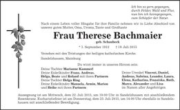 Traueranzeige Therese Bachmaier