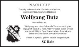Traueranzeige Wolfgang Butz