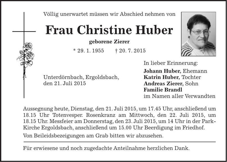 Traueranzeige Christine Huber