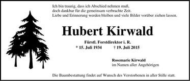 Traueranzeige Hubert Kirwald