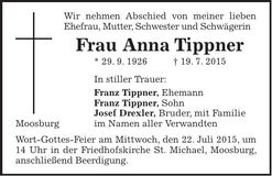 Traueranzeige Anna Tippner