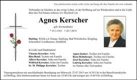 Traueranzeige Agnes Kerscher