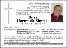 Traueranzeige Hartmuth Simmel