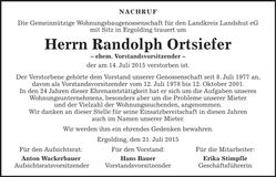 Traueranzeige Randolph Ortsiefer