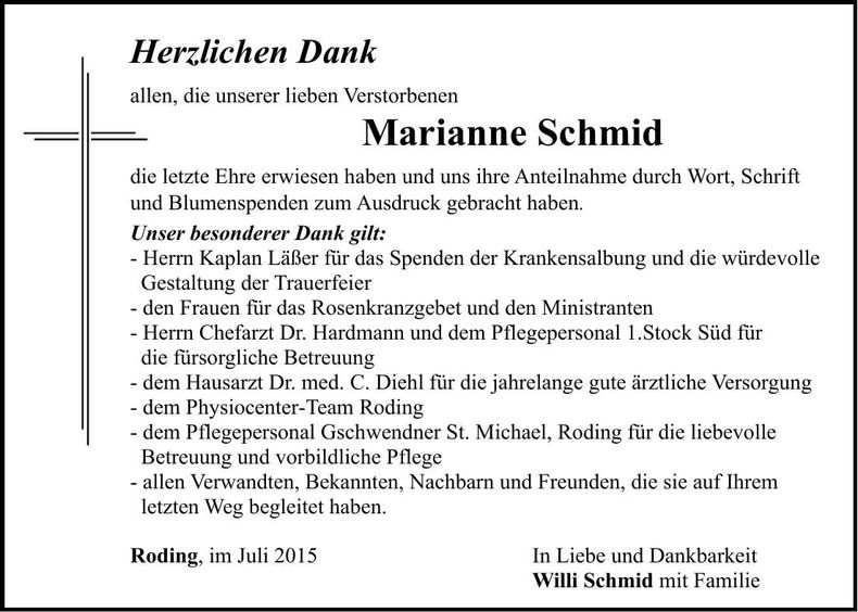 Traueranzeige Marianne Schmid