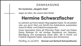 Traueranzeige Hermine Schwarzfischer