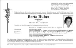 Traueranzeige Berta Huber