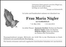 Traueranzeige Maria Nägler
