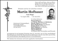 Traueranzeige Martin Hofbauer