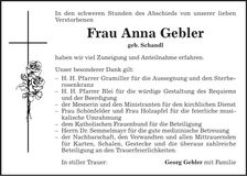 Traueranzeige Anna Gebler
