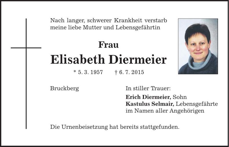 Traueranzeige Elisabeth Diermeier