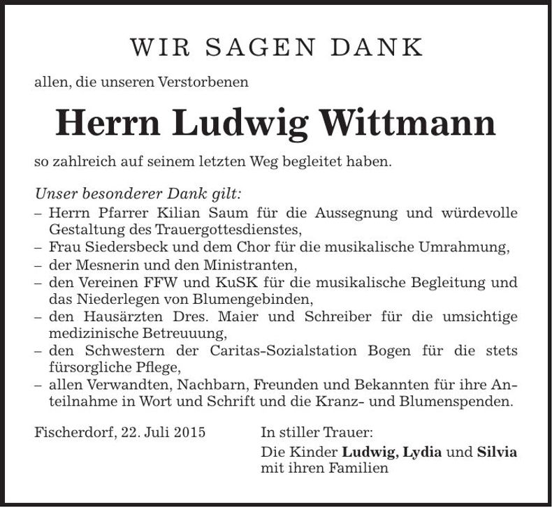 Traueranzeige Ludwig Wittmann