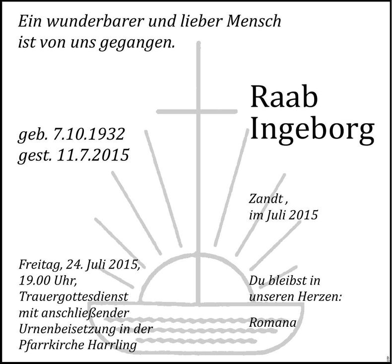 Traueranzeige Ingeborg Raab