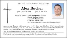 Traueranzeige Alex Bucher