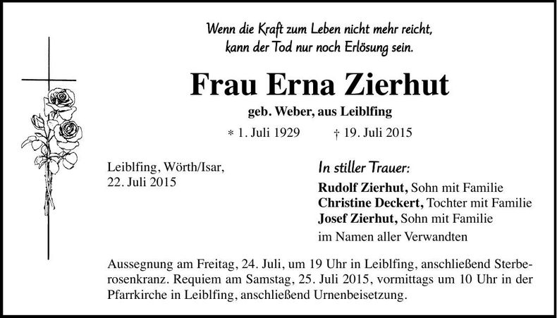 Traueranzeige Erna Zierhut