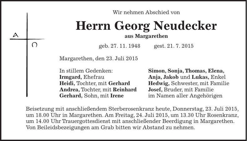 Traueranzeige Georg Neudecker
