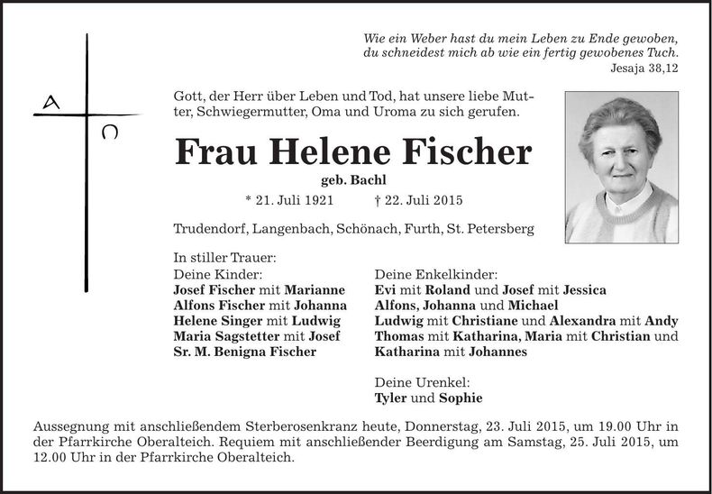 Traueranzeige Helene Fischer