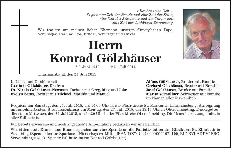 Traueranzeige Konrad Gölzhäuser