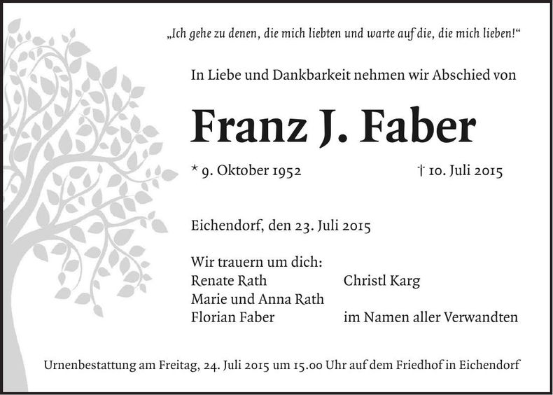 Traueranzeige Franz J. Faber