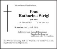 Traueranzeige Katharina Strigl
